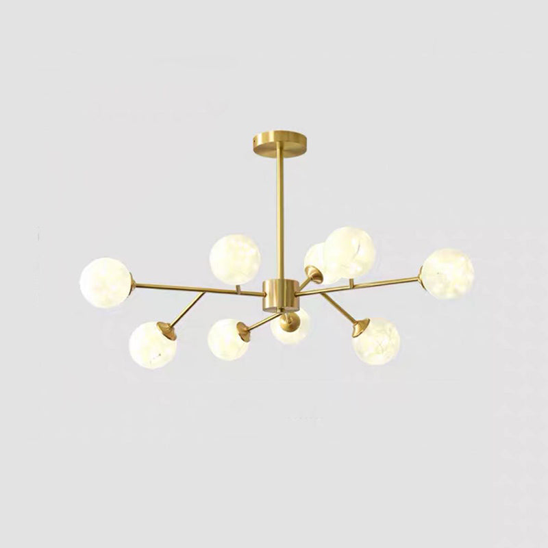 Branch Shaped Living Room LED Chandelier Pendant Light Metallic Modern Hanging Light with Sphere Glass Shade 9 Cream B Clearhalo 'Ceiling Lights' 'Chandeliers' 'Modern Chandeliers' 'Modern' Lighting' 2162575