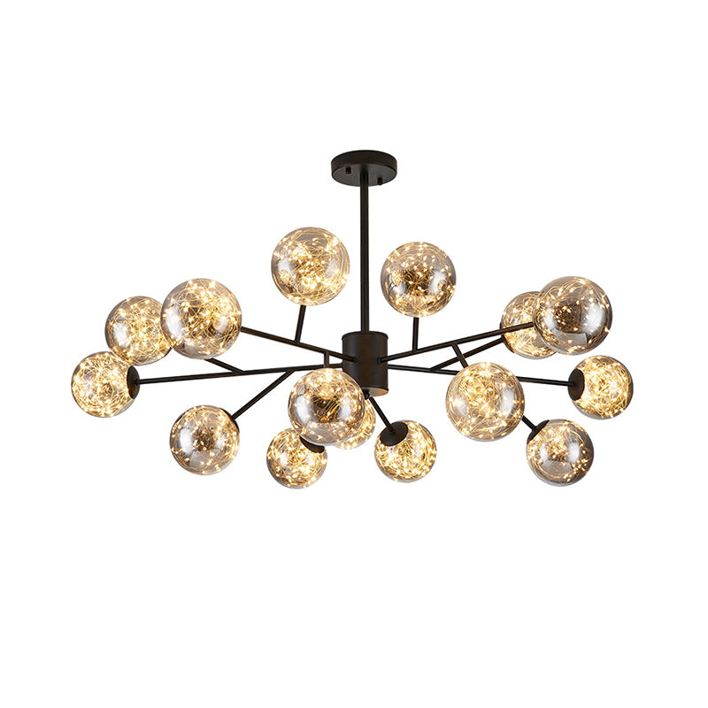 Clear Glass Sphere Ceiling Lighting Modern Style LED Chandelier Light Fixture for Living Room Black B Clearhalo 'Ceiling Lights' 'Chandeliers' Lighting' options 2162581_b7c8cdef-e2f1-4705-bb7f-94ae595c5833
