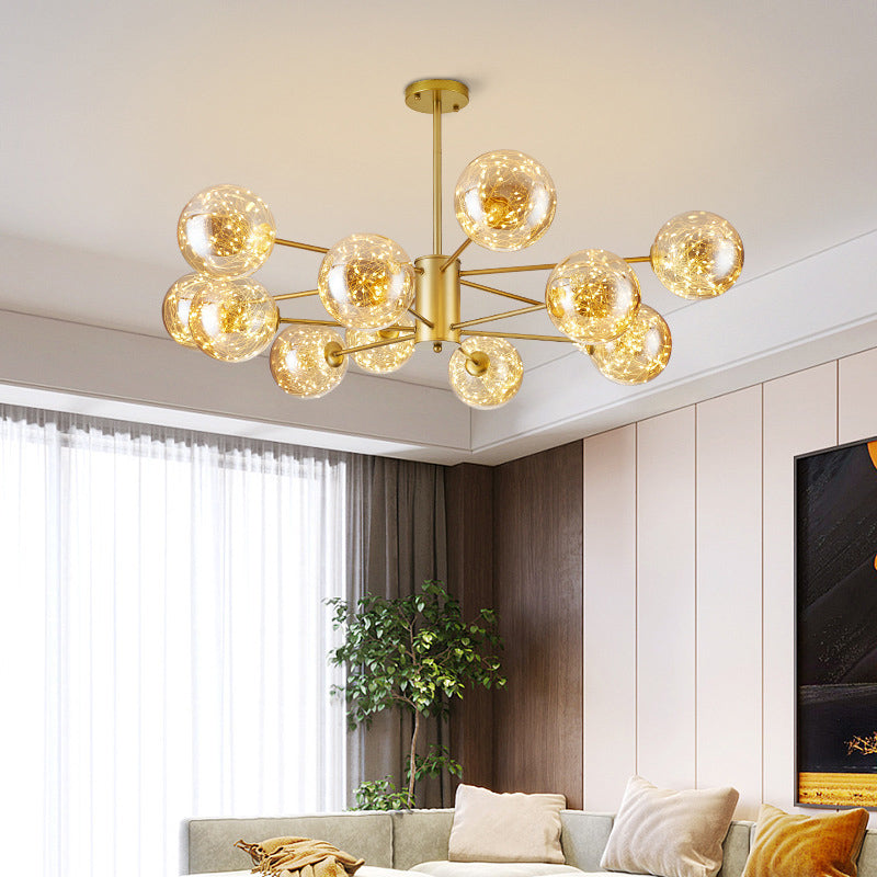 Clear Glass Sphere Ceiling Lighting Modern Style LED Chandelier Light Fixture for Living Room Gold A Clearhalo 'Ceiling Lights' 'Chandeliers' Lighting' options 2162582_384bbead-b9e7-4c28-b30a-a3e72108e716