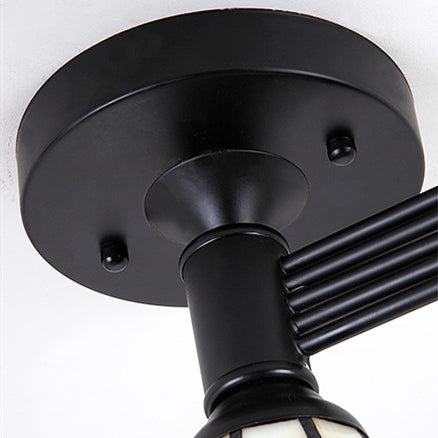 4/6 Heads Curved Semi Flush Light Tiffany Style Stained Glass Bedroom Semi Flushmount in White Clearhalo 'Ceiling Lights' 'Close To Ceiling Lights' 'Close to ceiling' 'Glass shade' 'Glass' 'Pendant Lights' 'Semi-flushmount' 'Tiffany close to ceiling' 'Tiffany' Lighting' 21627