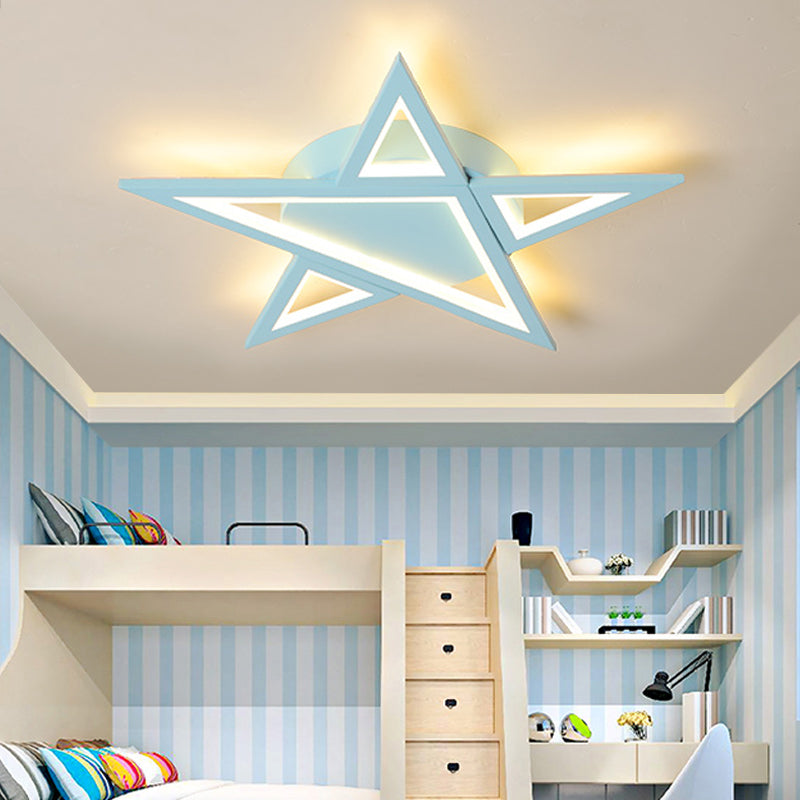 Aluminum Star Shaped Flush Pendant Light Modernism Style LED Blue/Pink Ceiling Mount Light in Warm/White Light Clearhalo 'Ceiling Lights' 'Close To Ceiling Lights' 'Close to ceiling' 'Flush mount' Lighting' 216283