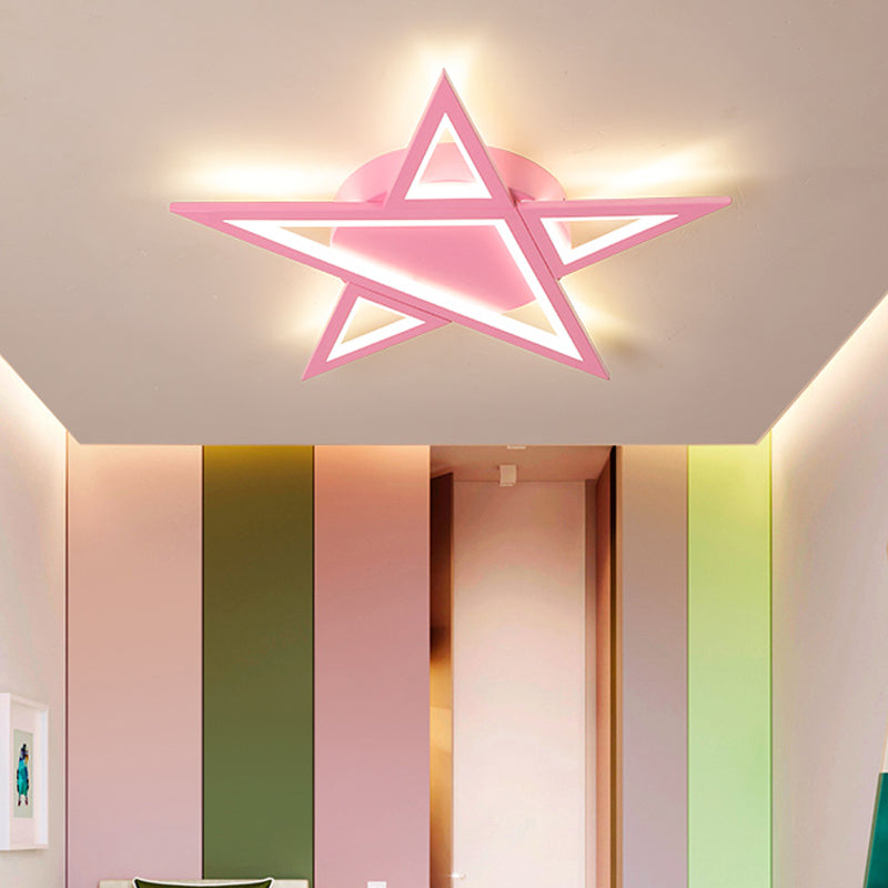 Aluminum Star Shaped Flush Pendant Light Modernism Style LED Blue/Pink Ceiling Mount Light in Warm/White Light Pink Clearhalo 'Ceiling Lights' 'Close To Ceiling Lights' 'Close to ceiling' 'Flush mount' Lighting' 216285