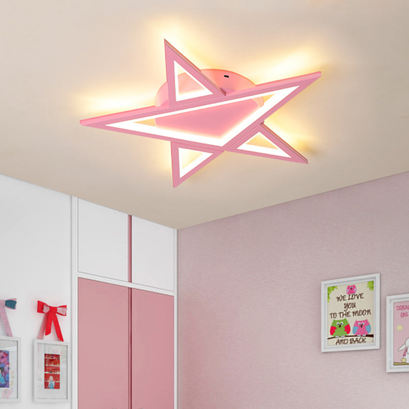 Aluminum Star Shaped Flush Pendant Light Modernism Style LED Blue/Pink Ceiling Mount Light in Warm/White Light Clearhalo 'Ceiling Lights' 'Close To Ceiling Lights' 'Close to ceiling' 'Flush mount' Lighting' 216286