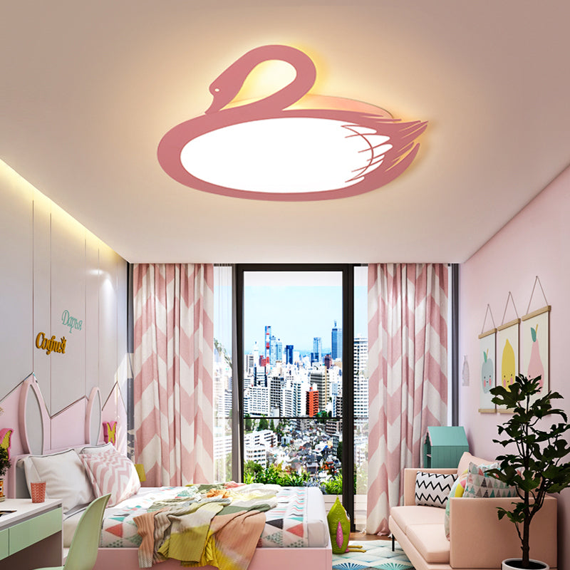 Modern Style LED Flush Mount Lighting with Acrylic Shade Pink Swan Flushmount Ceiling Fixture in Warm/White Light Clearhalo 'Ceiling Lights' 'Close To Ceiling Lights' 'Close to ceiling' 'Flush mount' Lighting' 216291