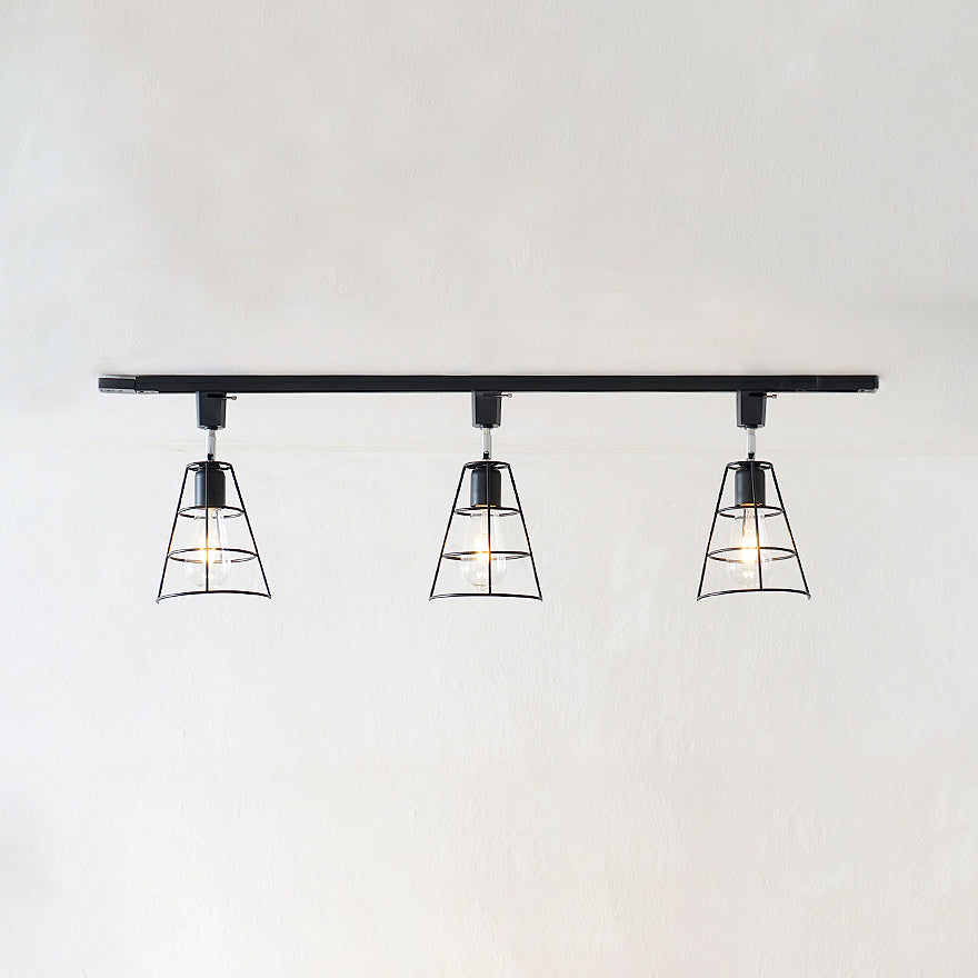 3 Lights Wire Cage Semi Flush Ceiling Light with Conical Shade Retro Style Black/White Metal Rotatable Ceiling Lighting Black Clearhalo 'Ceiling Lights' 'Close To Ceiling Lights' 'Close to ceiling' 'Flush mount' Lighting' 21638