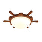 Wood Rudder Flush Light Modern LED Brown Flush Mount Lamp with Frosted Glass Bowl Shade, Warm/White Light Clearhalo 'Ceiling Lights' 'Close To Ceiling Lights' 'Close to ceiling' 'Flush mount' Lighting' 216410