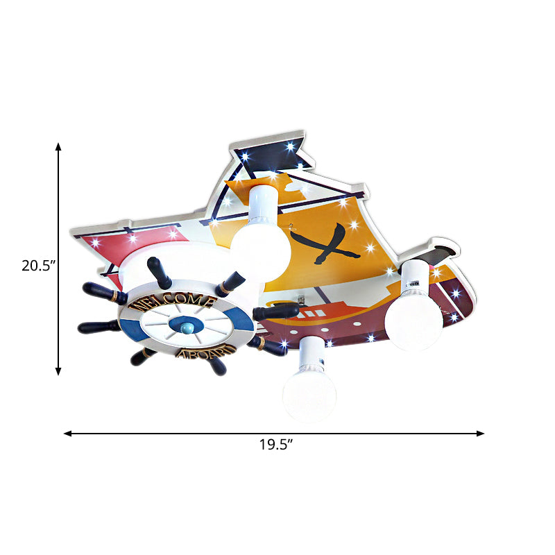 Cartoon Rudder Design Ceiling Flush Mount Wooden 3 Lights Bedroom Flush Pendant Light in Yellow Clearhalo 'Ceiling Lights' 'Close To Ceiling Lights' 'Close to ceiling' 'Flush mount' Lighting' 216416