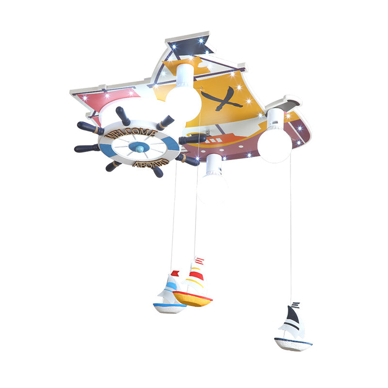 Cartoon Rudder Design Ceiling Flush Mount Wooden 3 Lights Bedroom Flush Pendant Light in Yellow Clearhalo 'Ceiling Lights' 'Close To Ceiling Lights' 'Close to ceiling' 'Flush mount' Lighting' 216418
