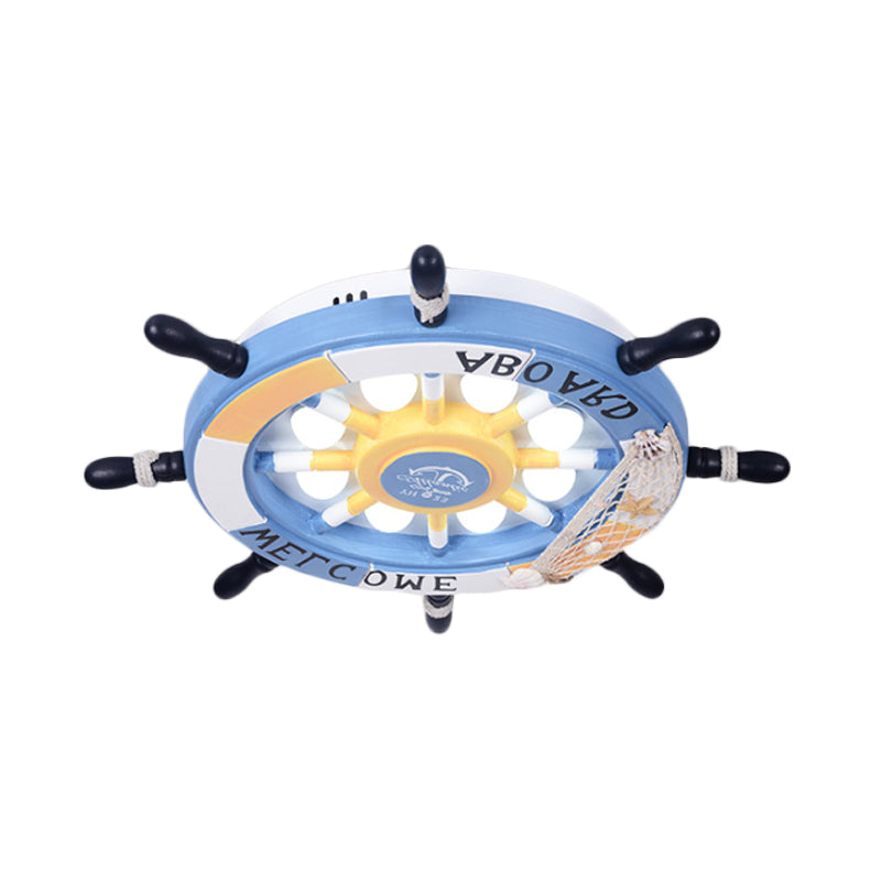 8 Lights Bedroom Flush Mount Fixture with Rudder Wooden Shade Cartoon Blue/Brown Ceiling Lamp in Warm/White Light Clearhalo 'Ceiling Lights' 'Close To Ceiling Lights' 'Close to ceiling' 'Flush mount' Lighting' 216444