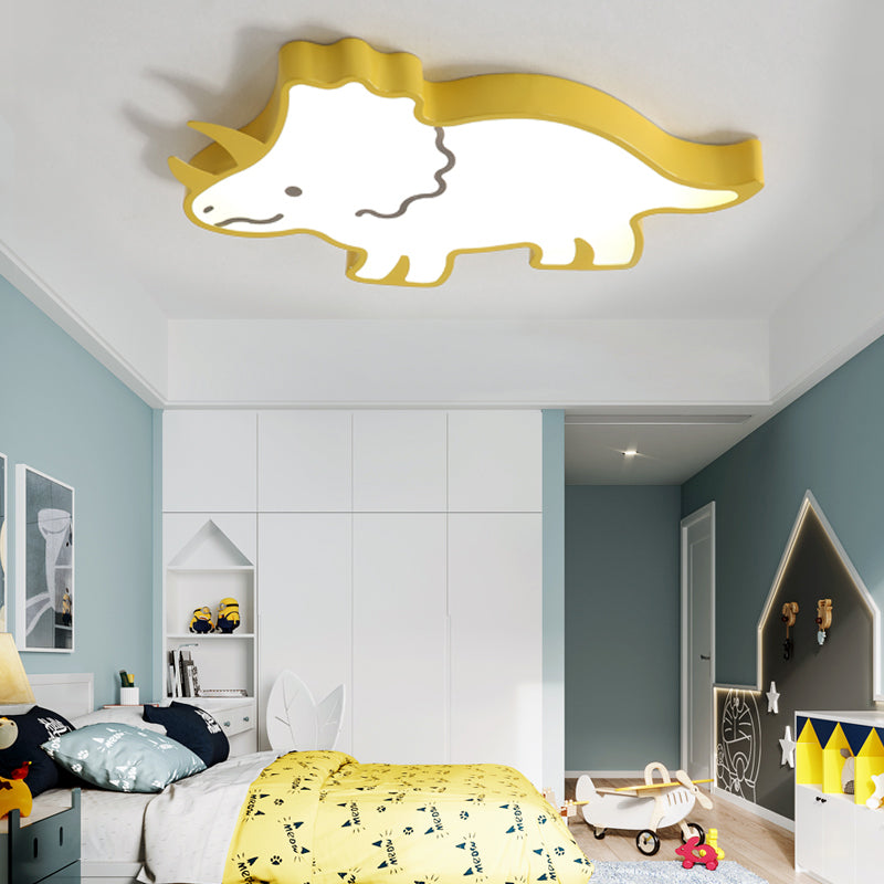 Yellow/White Dinosaur Design Flushmount Lighting Kids LED Acrylic Flush Pendant Light for Children Room, Warm/White Light Yellow Clearhalo 'Ceiling Lights' 'Close To Ceiling Lights' 'Close to ceiling' 'Flush mount' Lighting' 216459