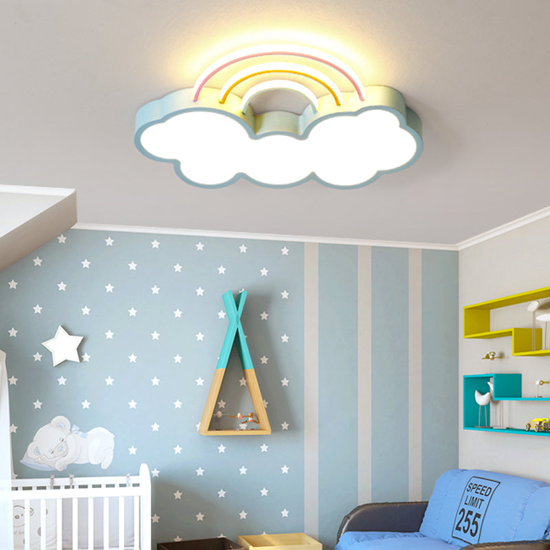Kids LED Flush Mount Lamp with Acrylic Shade Blue Cloud and Rainbow Flush Mount Lighting in Warm/White Light, 13"/19" W Clearhalo 'Ceiling Lights' 'Close To Ceiling Lights' 'Close to ceiling' 'Flush mount' Lighting' 216492