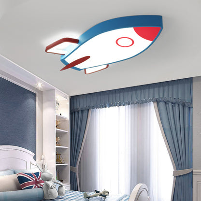 Rocket Shade Bedroom Ceiling Flush Mount Acrylic LED Cartoon Style Blue Flush Pendant Light in Warm/White Light Blue Clearhalo 'Ceiling Lights' 'Close To Ceiling Lights' 'Close to ceiling' 'Flush mount' Lighting' 216538