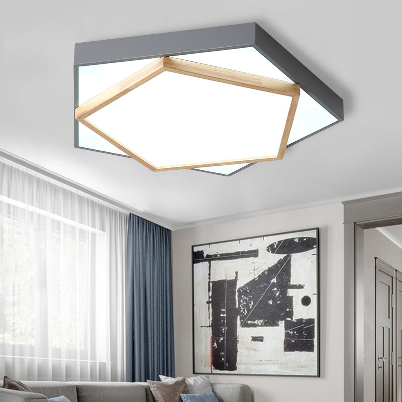 14"/18"/21.5" Wide Pentagon Flush Mount Contemporary Acrylic Grey/White LED Flush Mount Lamp in White/Warm/Natural Light Grey Clearhalo 'Ceiling Lights' 'Close To Ceiling Lights' 'Close to ceiling' 'Flush mount' Lighting' 216639