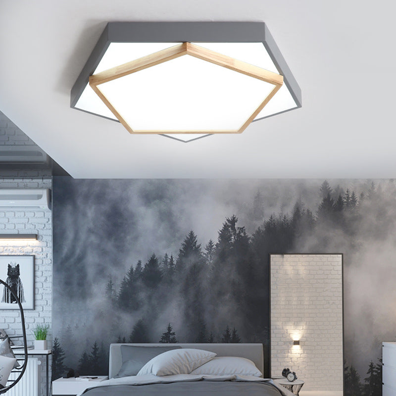 14"/18"/21.5" Wide Pentagon Flush Mount Contemporary Acrylic Grey/White LED Flush Mount Lamp in White/Warm/Natural Light Clearhalo 'Ceiling Lights' 'Close To Ceiling Lights' 'Close to ceiling' 'Flush mount' Lighting' 216640