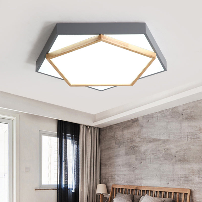14"/18"/21.5" Wide Pentagon Flush Mount Contemporary Acrylic Grey/White LED Flush Mount Lamp in White/Warm/Natural Light Clearhalo 'Ceiling Lights' 'Close To Ceiling Lights' 'Close to ceiling' 'Flush mount' Lighting' 216642