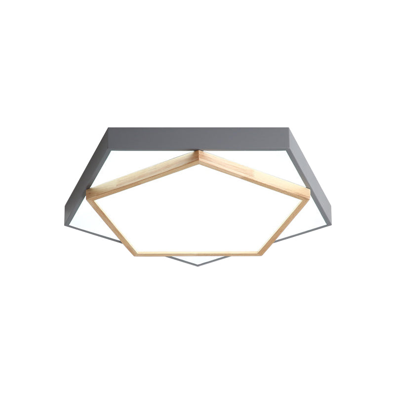 14"/18"/21.5" Wide Pentagon Flush Mount Contemporary Acrylic Grey/White LED Flush Mount Lamp in White/Warm/Natural Light Clearhalo 'Ceiling Lights' 'Close To Ceiling Lights' 'Close to ceiling' 'Flush mount' Lighting' 216643