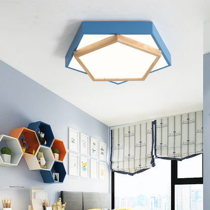 Pentagon Flush Mount Macaron Acrylic Pink/Blue/Green LED Flush Mount Lamp in White/Warm/Natural Light, 14"/18"/21.5" Wide Blue Clearhalo 'Ceiling Lights' 'Close To Ceiling Lights' 'Close to ceiling' 'Flush mount' Lighting' 216674