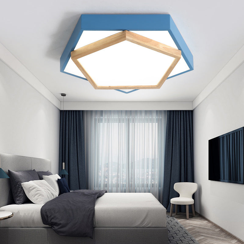 Pentagon Flush Mount Macaron Acrylic Pink/Blue/Green LED Flush Mount Lamp in White/Warm/Natural Light, 14"/18"/21.5" Wide Clearhalo 'Ceiling Lights' 'Close To Ceiling Lights' 'Close to ceiling' 'Flush mount' Lighting' 216675