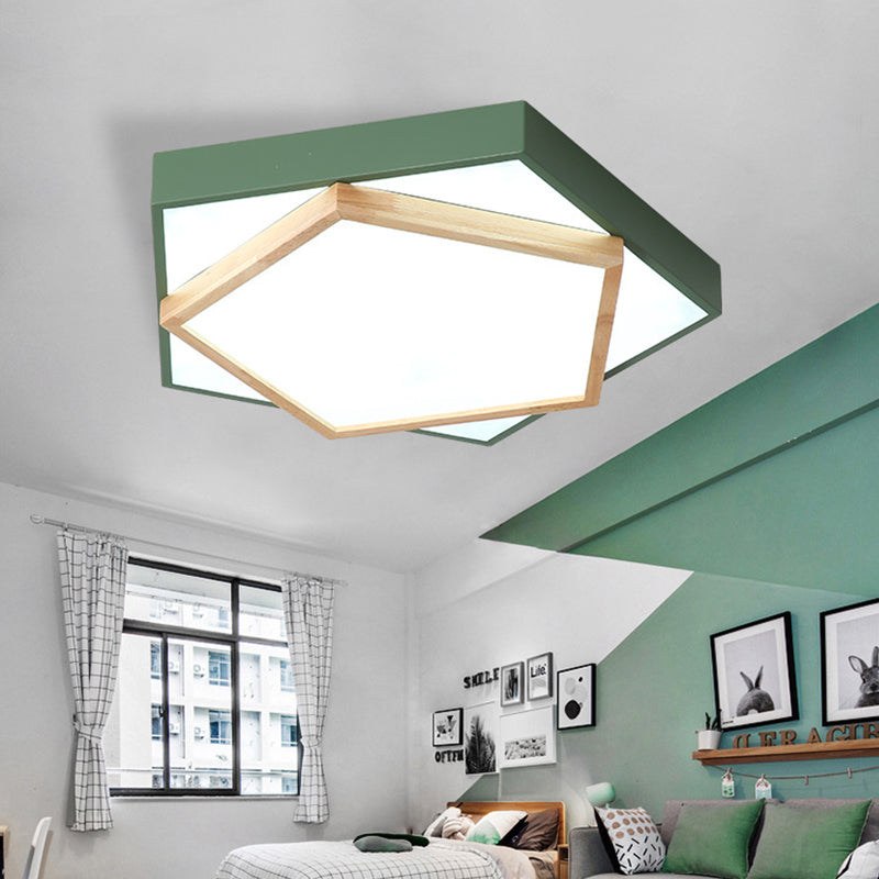 Pentagon Flush Mount Macaron Acrylic Pink/Blue/Green LED Flush Mount Lamp in White/Warm/Natural Light, 14"/18"/21.5" Wide Green Clearhalo 'Ceiling Lights' 'Close To Ceiling Lights' 'Close to ceiling' 'Flush mount' Lighting' 216677