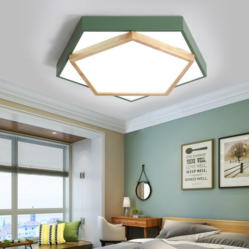 Pentagon Flush Mount Macaron Acrylic Pink/Blue/Green LED Flush Mount Lamp in White/Warm/Natural Light, 14"/18"/21.5" Wide Clearhalo 'Ceiling Lights' 'Close To Ceiling Lights' 'Close to ceiling' 'Flush mount' Lighting' 216678