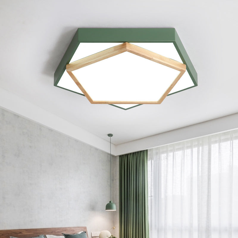 Pentagon Flush Mount Macaron Acrylic Pink/Blue/Green LED Flush Mount Lamp in White/Warm/Natural Light, 14"/18"/21.5" Wide Clearhalo 'Ceiling Lights' 'Close To Ceiling Lights' 'Close to ceiling' 'Flush mount' Lighting' 216679