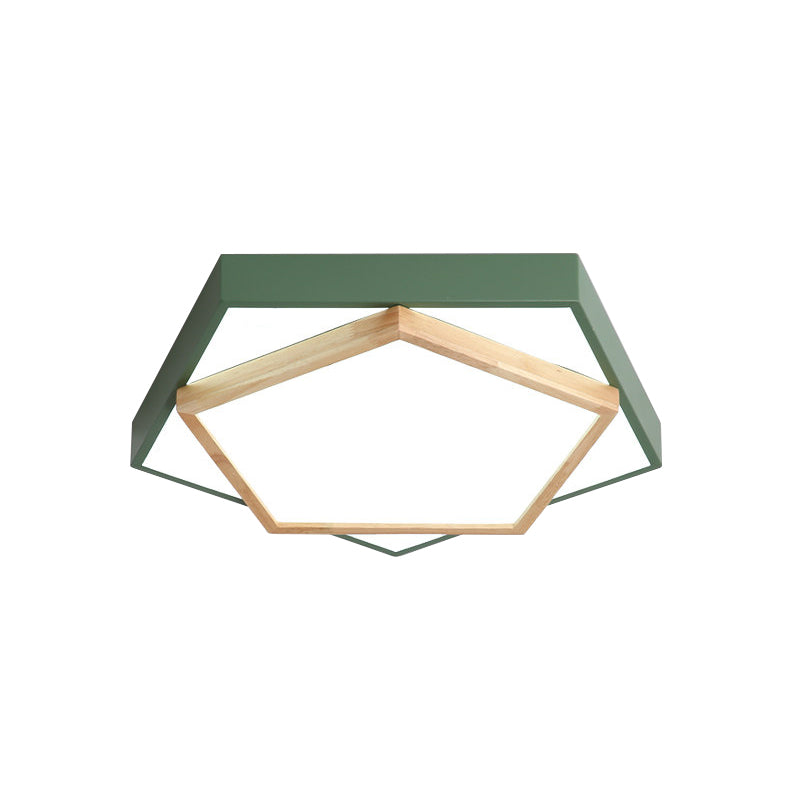 Pentagon Flush Mount Macaron Acrylic Pink/Blue/Green LED Flush Mount Lamp in White/Warm/Natural Light, 14"/18"/21.5" Wide Clearhalo 'Ceiling Lights' 'Close To Ceiling Lights' 'Close to ceiling' 'Flush mount' Lighting' 216680