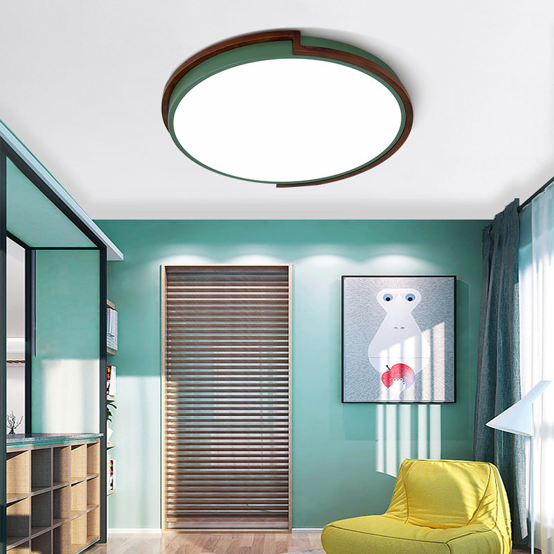Circle Flush Mount Macaron Metal White/Green LED Flush Mount Lamp with Acrylic Diffuser for Living Room, 13"/17"/21" Wide Green Clearhalo 'Ceiling Lights' 'Close To Ceiling Lights' 'Close to ceiling' 'Flush mount' Lighting' 216716