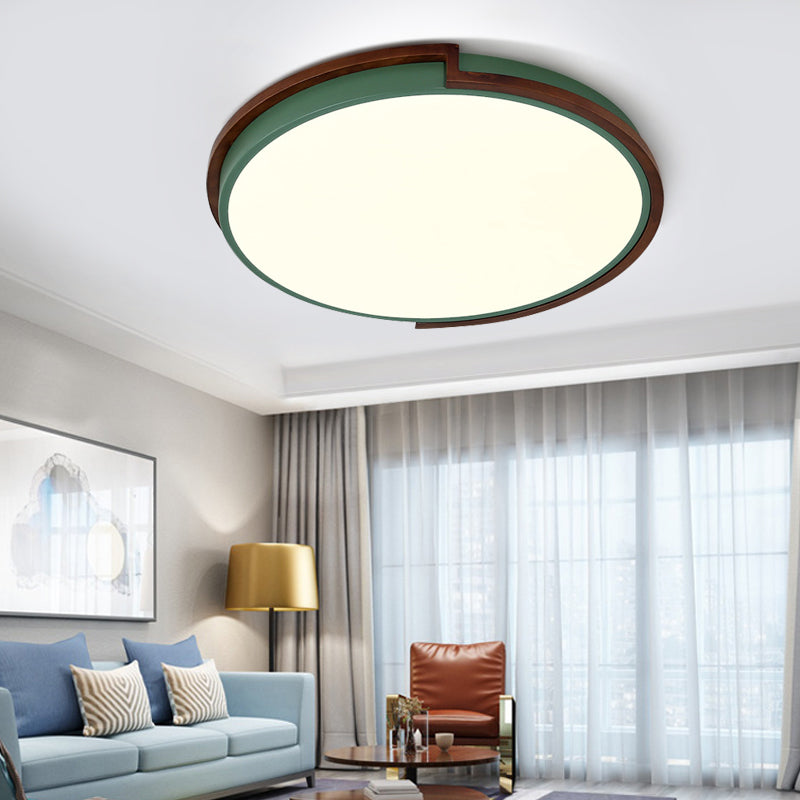 Circle Flush Mount Macaron Metal White/Green LED Flush Mount Lamp with Acrylic Diffuser for Living Room, 13"/17"/21" Wide Clearhalo 'Ceiling Lights' 'Close To Ceiling Lights' 'Close to ceiling' 'Flush mount' Lighting' 216717