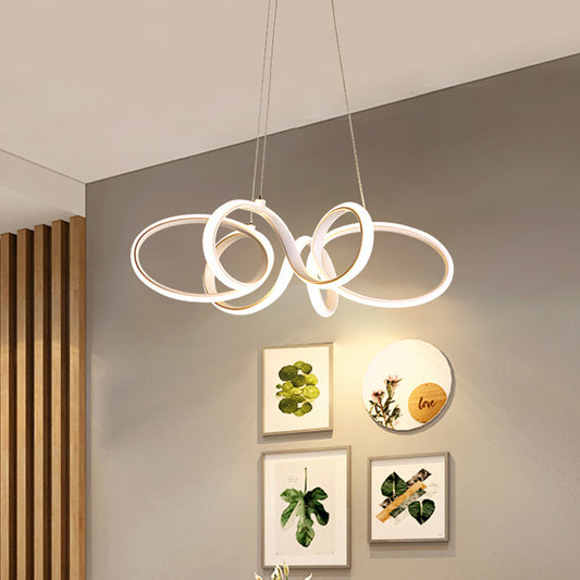 White Curve Chandelier Light Fixture Modernism Acrylic LED Pendant Light Fixture in White/Warm Light for Bedroom White Warm