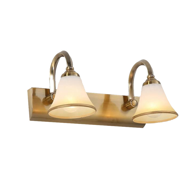 Brass Bell Shade Vanity Light Fixture Classic Frosted Glass 2/3/4 Lights Bathroom Sconce Lamp Clearhalo 'Vanity Lights' 'Wall Lights' Lighting' 216978
