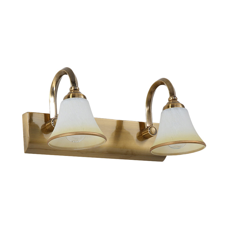 Brass Bell Shade Vanity Light Fixture Classic Frosted Glass 2/3/4 Lights Bathroom Sconce Lamp Clearhalo 'Vanity Lights' 'Wall Lights' Lighting' 216979