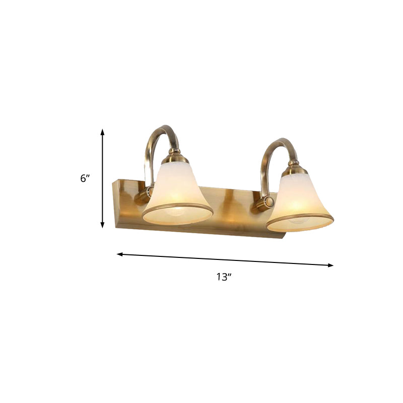 Brass Bell Shade Vanity Light Fixture Classic Frosted Glass 2/3/4 Lights Bathroom Sconce Lamp Clearhalo 'Vanity Lights' 'Wall Lights' Lighting' 216980
