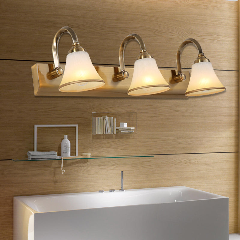 Brass Bell Shade Vanity Light Fixture Classic Frosted Glass 2/3/4 Lights Bathroom Sconce Lamp 3.0 Brass Clearhalo 'Vanity Lights' 'Wall Lights' Lighting' 216982