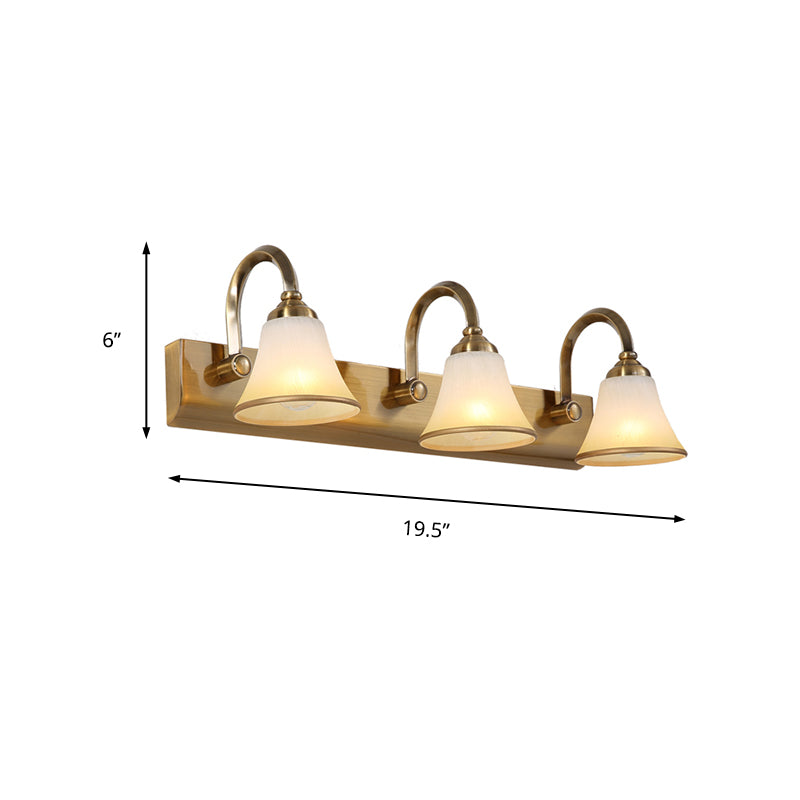 Brass Bell Shade Vanity Light Fixture Classic Frosted Glass 2/3/4 Lights Bathroom Sconce Lamp Clearhalo 'Vanity Lights' 'Wall Lights' Lighting' 216985