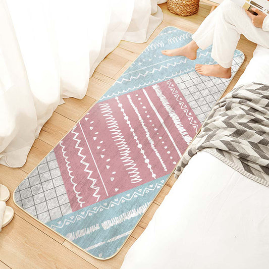 Bohemian Bedroom Runner Rug Multi Color Geometry Carpet Polypropylene Non-Slip Backing Pet Friendly Stain Resistant Area Rug Blue-Pink Clearhalo 'Area Rug' 'Bohemian' 'Rugs' Rug' 2170136