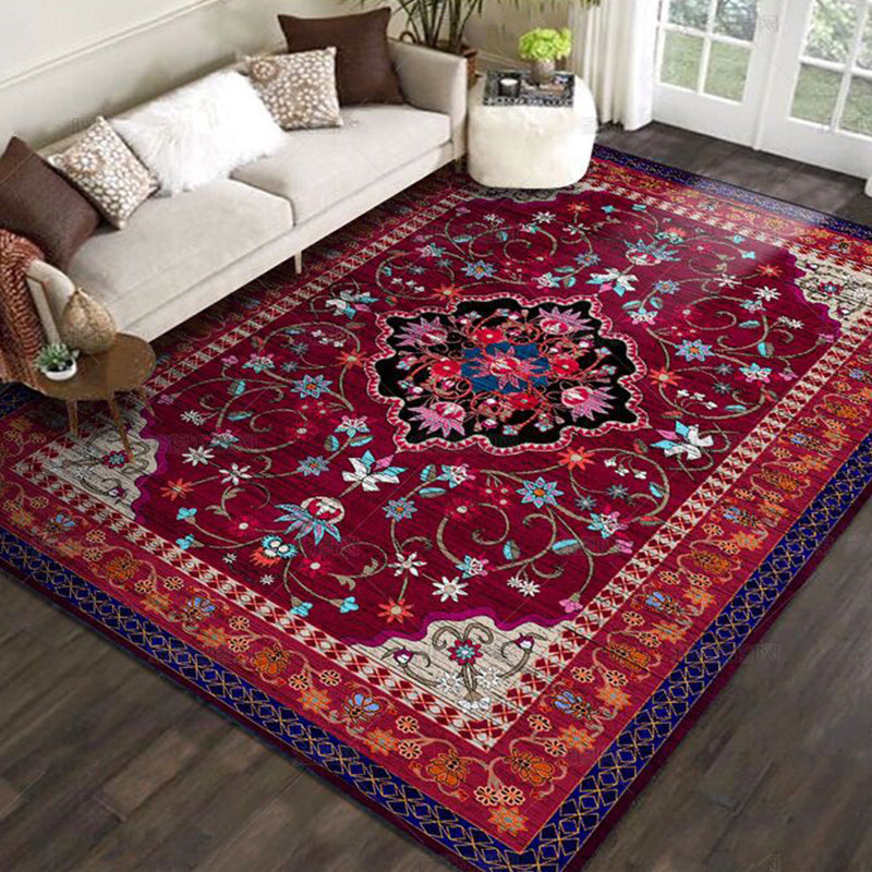 Restoration Tribal Printed Rug Multicolor Bohemian Carpet Synthetics Anti-Slip Backing Stain Resistant Pet Friendly Rug for Room Rose Red-Black Clearhalo 'Area Rug' 'Bohemian' 'Rugs' Rug' 2170180