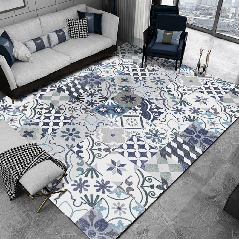 Restoration Tribal Printed Rug Multicolor Bohemian Carpet Synthetics Anti-Slip Backing Stain Resistant Pet Friendly Rug for Room Blue-White Clearhalo 'Area Rug' 'Bohemian' 'Rugs' Rug' 2170188