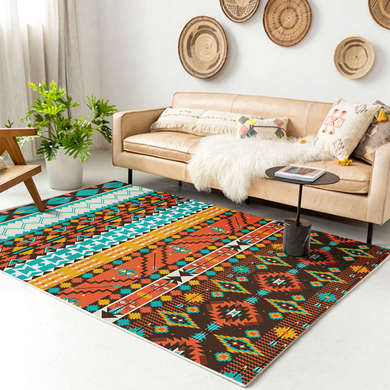 Traditional Multi-Color Patterned Rug Polyester Boho Chic Rug Non-Slip Machine Washable Stain Resistant Area Carpet for Home Orange-Yellow Clearhalo 'Area Rug' 'Bohemian' 'Rugs' Rug' 2170190
