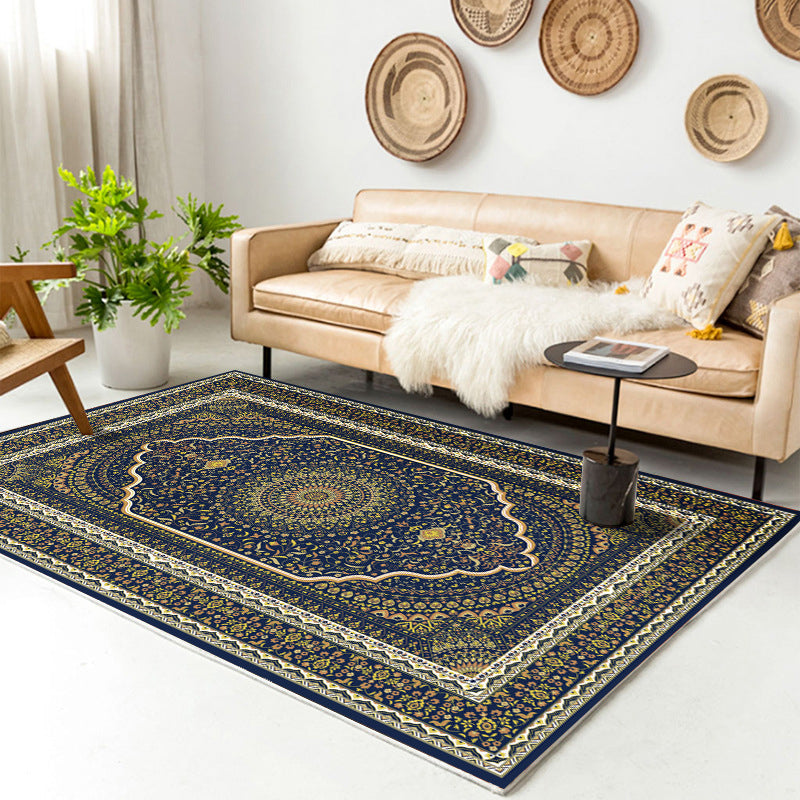 Traditional Multi-Color Patterned Rug Polyester Boho Chic Rug Non-Slip Machine Washable Stain Resistant Area Carpet for Home Blue-Yellow Clearhalo 'Area Rug' 'Bohemian' 'Rugs' Rug' 2170196