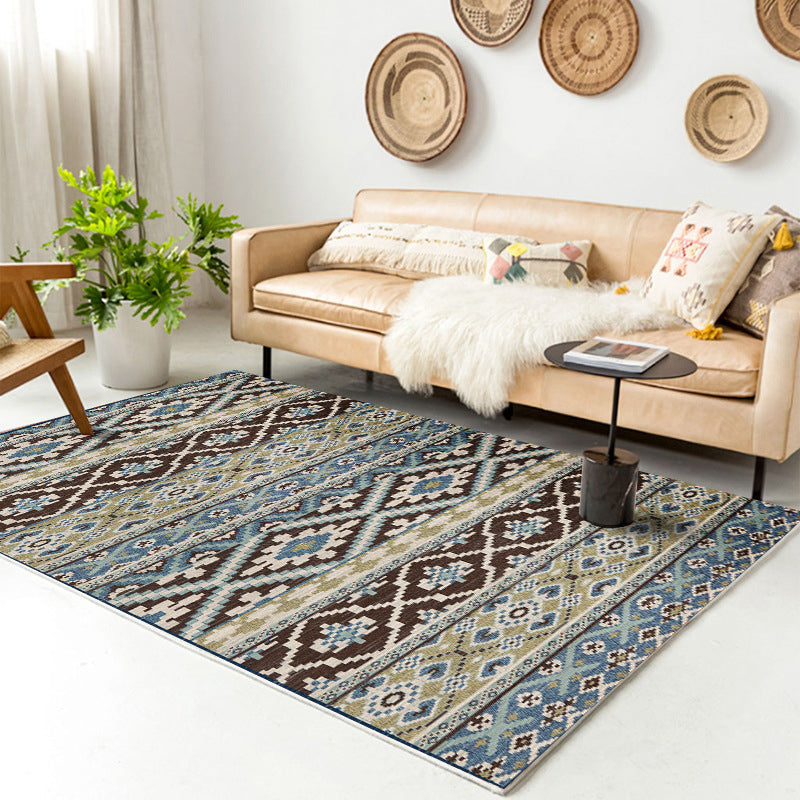 Traditional Multi-Color Patterned Rug Polyester Boho Chic Rug Non-Slip Machine Washable Stain Resistant Area Carpet for Home Blue-Brown Clearhalo 'Area Rug' 'Bohemian' 'Rugs' Rug' 2170198