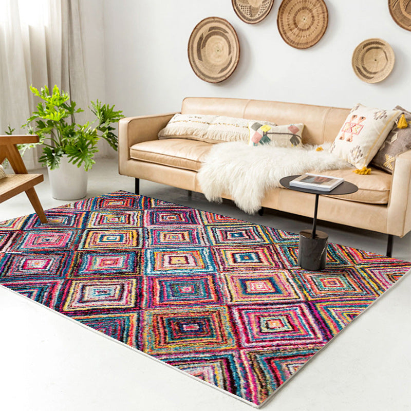 Traditional Multi-Color Patterned Rug Polyester Boho Chic Rug Non-Slip Machine Washable Stain Resistant Area Carpet for Home Pink Clearhalo 'Area Rug' 'Bohemian' 'Rugs' Rug' 2170206