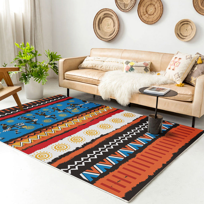Traditional Multi-Color Patterned Rug Polyester Boho Chic Rug Non-Slip Machine Washable Stain Resistant Area Carpet for Home Blue-Red Clearhalo 'Area Rug' 'Bohemian' 'Rugs' Rug' 2170210