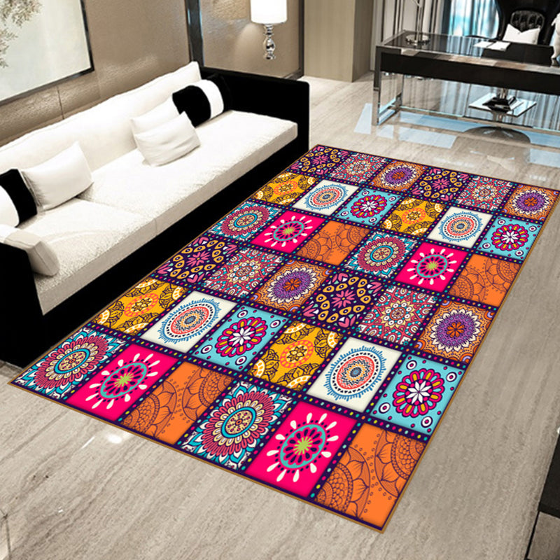 Bohemian Mosaic Tile Print Rug Multicolored Polypropylene Rug Stain Resistant Washable Non-Slip Backing Rug for Home Decoration Orange-White Clearhalo 'Area Rug' 'Bohemian' 'Rugs' Rug' 2170229