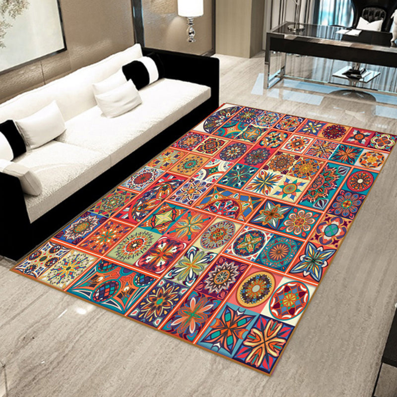 Bohemian Mosaic Tile Print Rug Multicolored Polypropylene Rug Stain Resistant Washable Non-Slip Backing Rug for Home Decoration Orange-Blue Clearhalo 'Area Rug' 'Bohemian' 'Rugs' Rug' 2170230
