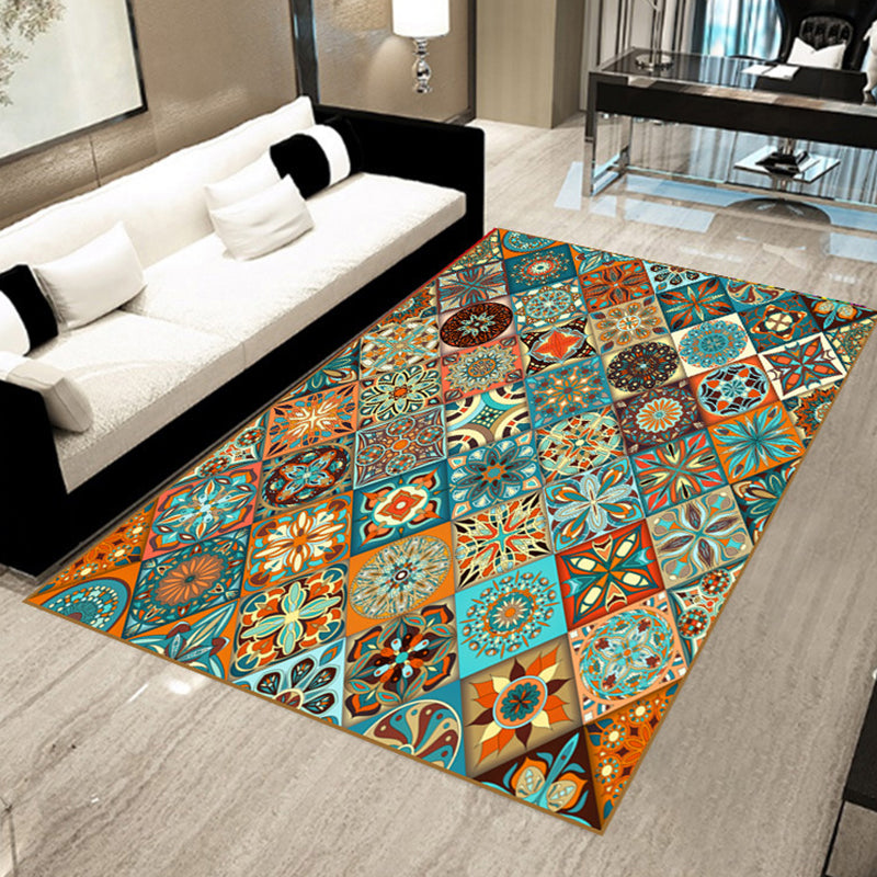 Bohemian Mosaic Tile Print Rug Multicolored Polypropylene Rug Stain Resistant Washable Non-Slip Backing Rug for Home Decoration Sky Blue Clearhalo 'Area Rug' 'Bohemian' 'Rugs' Rug' 2170231