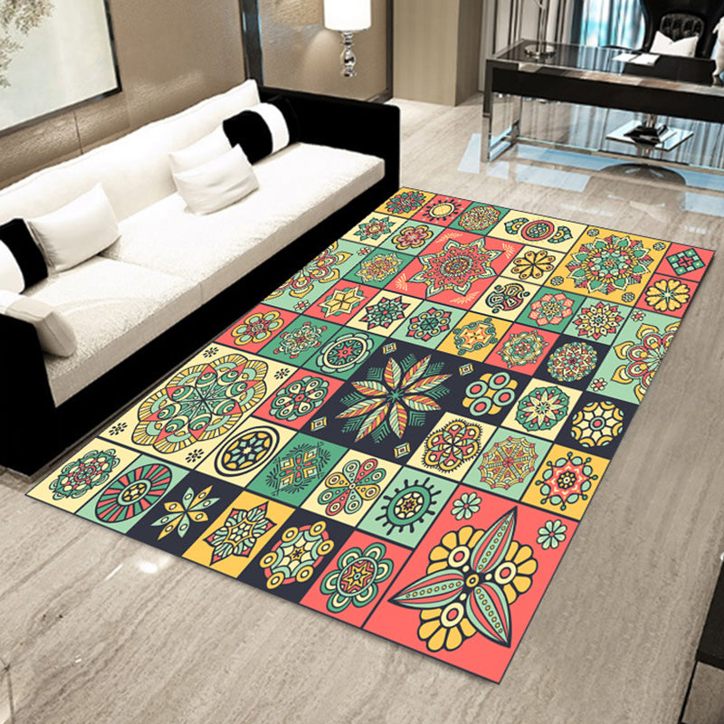 Bohemian Mosaic Tile Print Rug Multicolored Polypropylene Rug Stain Resistant Washable Non-Slip Backing Rug for Home Decoration Green-Yellow Clearhalo 'Area Rug' 'Bohemian' 'Rugs' Rug' 2170234