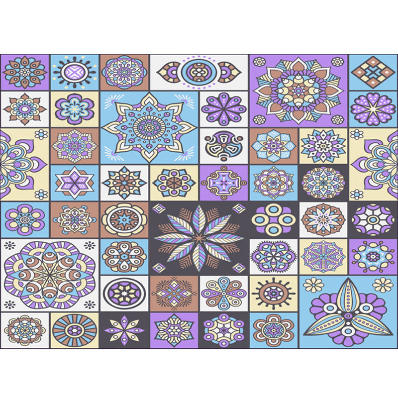 Bohemian Mosaic Tile Print Rug Multicolored Polypropylene Rug Stain Resistant Washable Non-Slip Backing Rug for Home Decoration Blue-Purple Clearhalo 'Area Rug' 'Bohemian' 'Rugs' Rug' 2170243