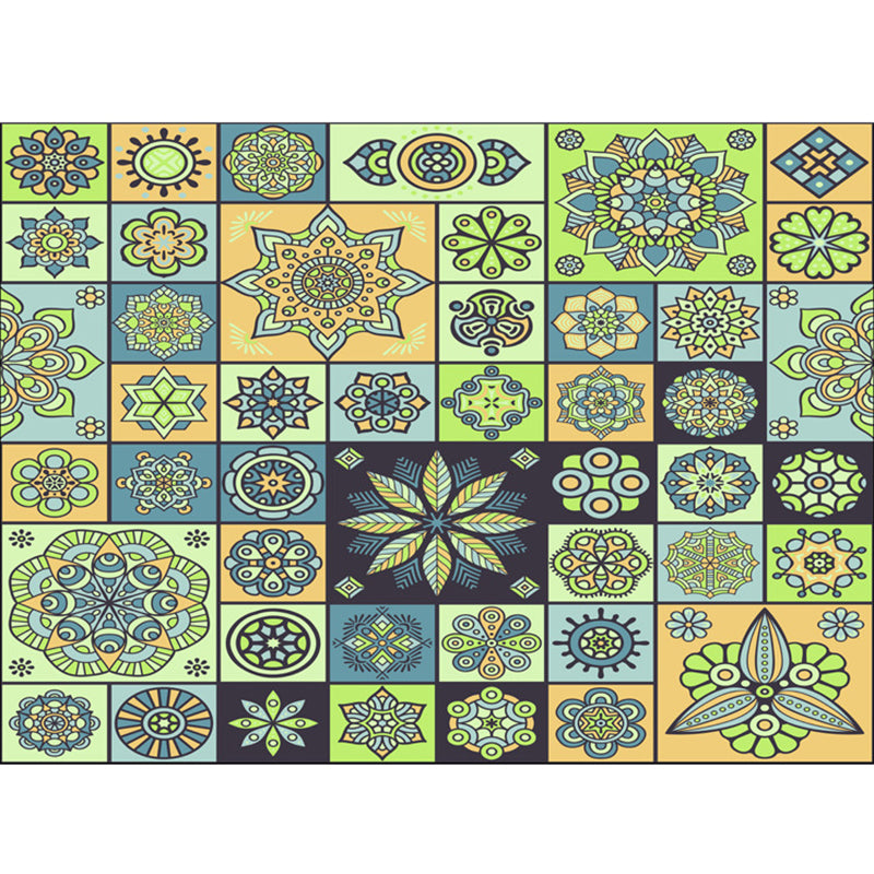 Bohemian Mosaic Tile Print Rug Multicolored Polypropylene Rug Stain Resistant Washable Non-Slip Backing Rug for Home Decoration Green Clearhalo 'Area Rug' 'Bohemian' 'Rugs' Rug' 2170247