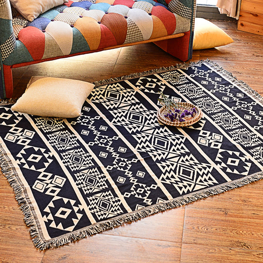Blue and White Boho Rug Synthetics Geometrical Print Carpet Tassel-Trimmed Rug for Dining Room Clearhalo 'Area Rug' 'Bohemian' 'Rugs' Rug' 2170253