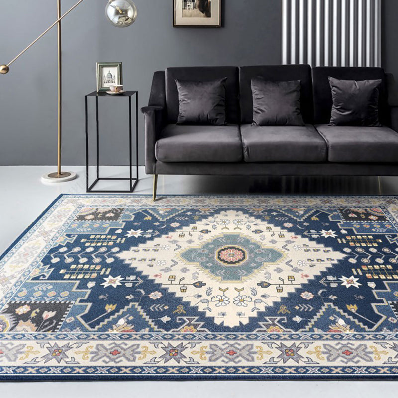 Nostalgia Multicolor Patterned Rug Polyester Bohemia Rug Anti-Slip Backing Stain Resistant Washable Carpet for Home Decor Blue Clearhalo 'Area Rug' 'Bohemian' 'Rugs' Rug' 2170258